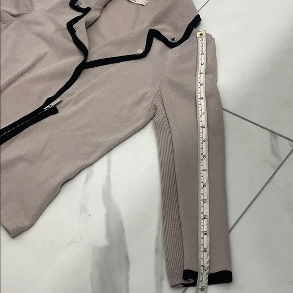 Karen Millen Knit Sweater Jacket Black Trim Asymmetrical Zipper V Neck Collar - Picture 12 of 14